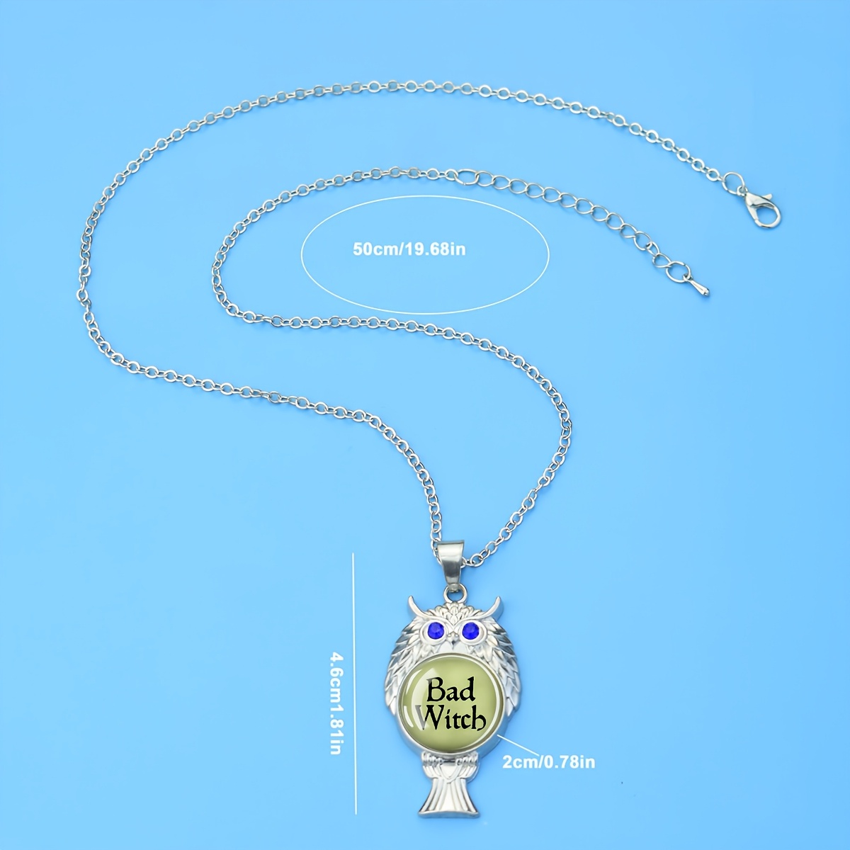 Owl Pendant Necklace with Bad Witch Text Design, Halloween Gift